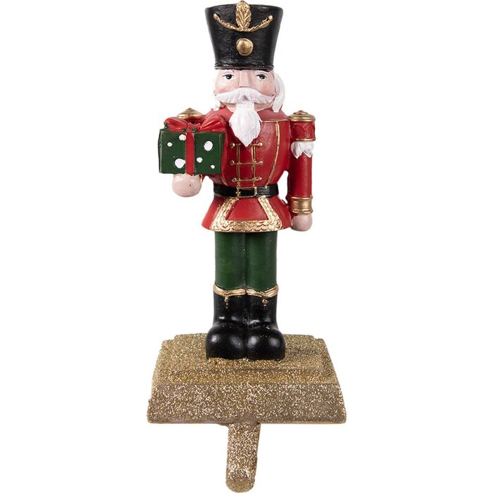 Clayre & Eef 6PR3950 Christmas Stocking Holder Nutcracker Red Green 11x10x25 cm