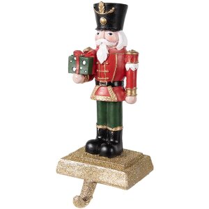 Clayre & Eef 6PR3950 Christmas Stocking Holder Nutcracker Red Green 11x10x25 cm