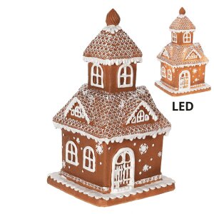 Clayre & Eef 6PR3983 Decoration House with LED Brown 14x14x25 cm- 3xAAA