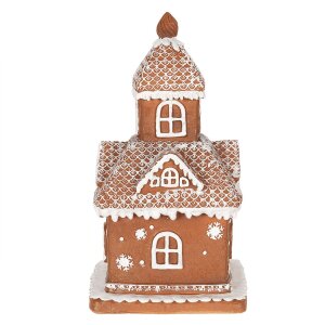 Clayre & Eef 6PR3983 Decoration House with LED Brown 14x14x25 cm- 3xAAA