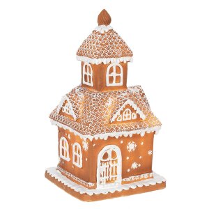 Clayre & Eef 6PR3983 Decoration House with LED Brown 14x14x25 cm- 3xAAA