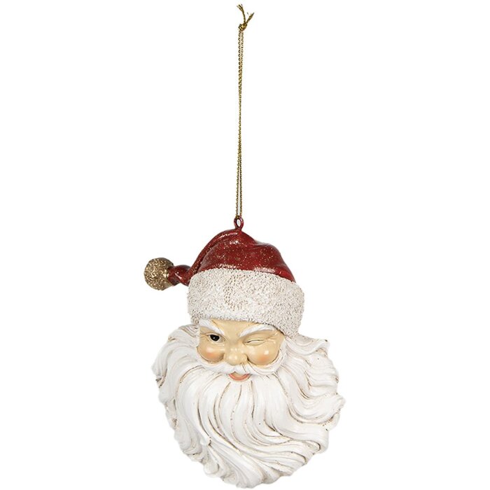 Clayre & Eef 6PR4930 Decoration Pendant Father Christmas White Red 8x5x12 cm