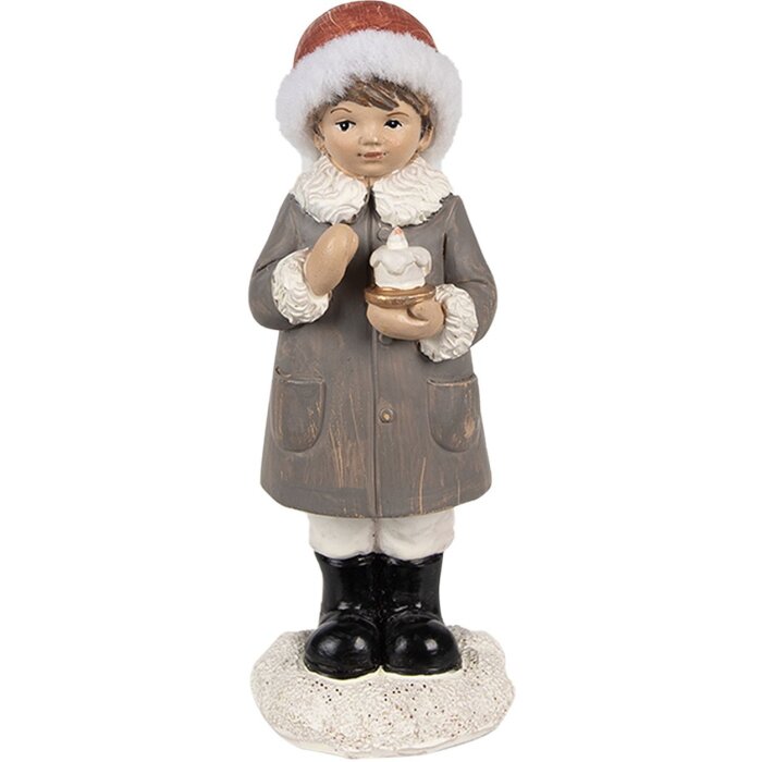 Clayre & Eef 6PR4949 Christmas Decoration Statue Child Grey, White 6x6x14 cm