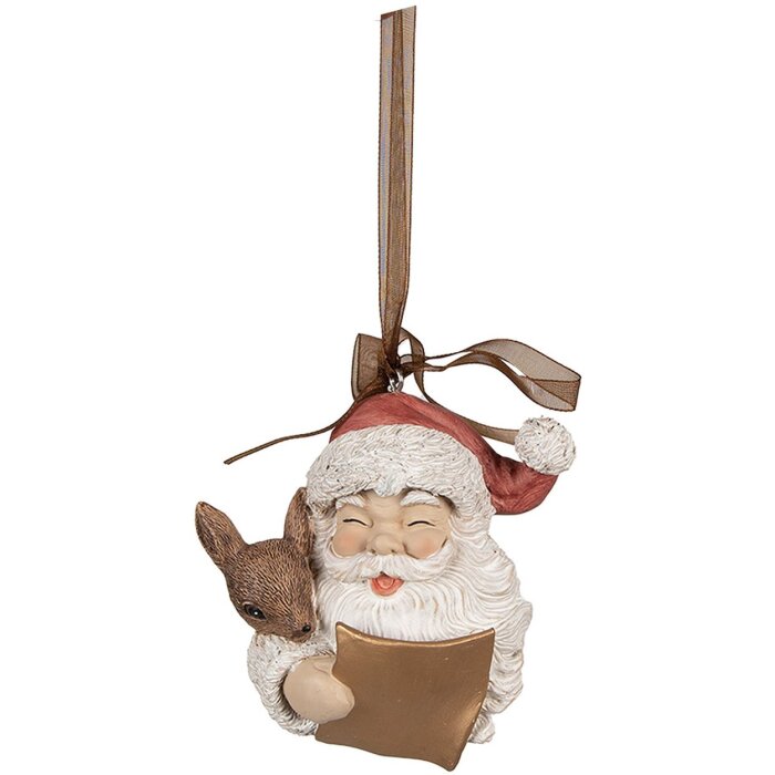 Clayre & Eef 6PR4951 Hanger Father Christmas Red White Polyresin 9x5x9 cm