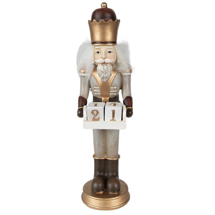 Christmas decoration statue nutcracker with calendar Grey, gold-coloured 7x7x22 cm