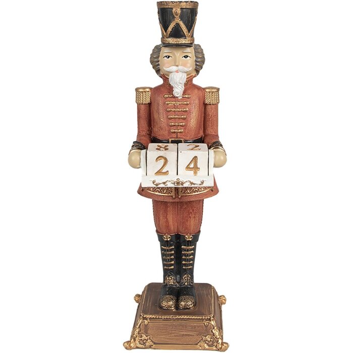 Clayre & Eef 6PR4955 Christmas Decoration Nutcracker Calendar Red Brown 10x10x32 cm