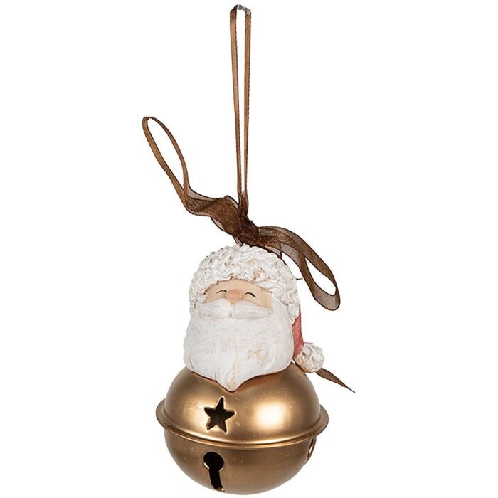 Clayre & Eef 6PR4968 Pendant Father Christmas Bell White, Gold-coloured Ø 5x8 cm