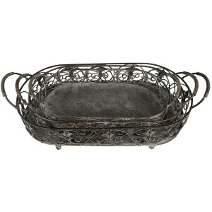 Storage basket (set of 3) grey, green 55x25x16 - 48x22x14 - 41x18x12 cm