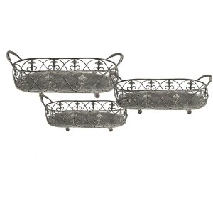 Storage basket (set of 3) grey, green 55x25x16 - 48x22x14 - 41x18x12 cm