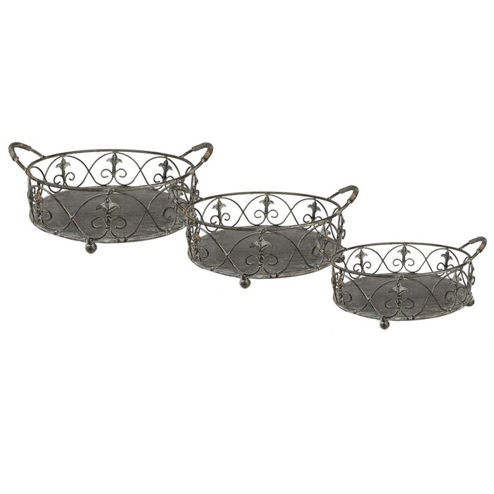 Storage basket (set of 3) grey, green 45x39x16 - 37x32x15 - 31x26x13 cm