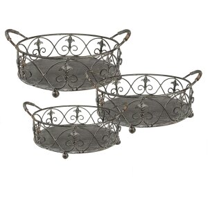 Storage basket (set of 3) grey, green 45x39x16 - 37x32x15 - 31x26x13 cm