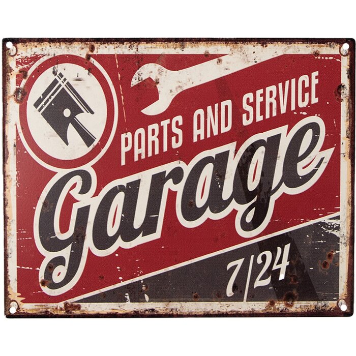 Clayre & Eef 6Y5201 Text Sign Red 25x1x20 cm Garage 7-24