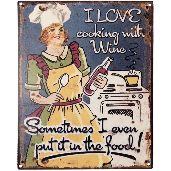 Clayre & Eef 6Y5205 Text Sign Yellow 20x1x25 cm Cooking with Wine