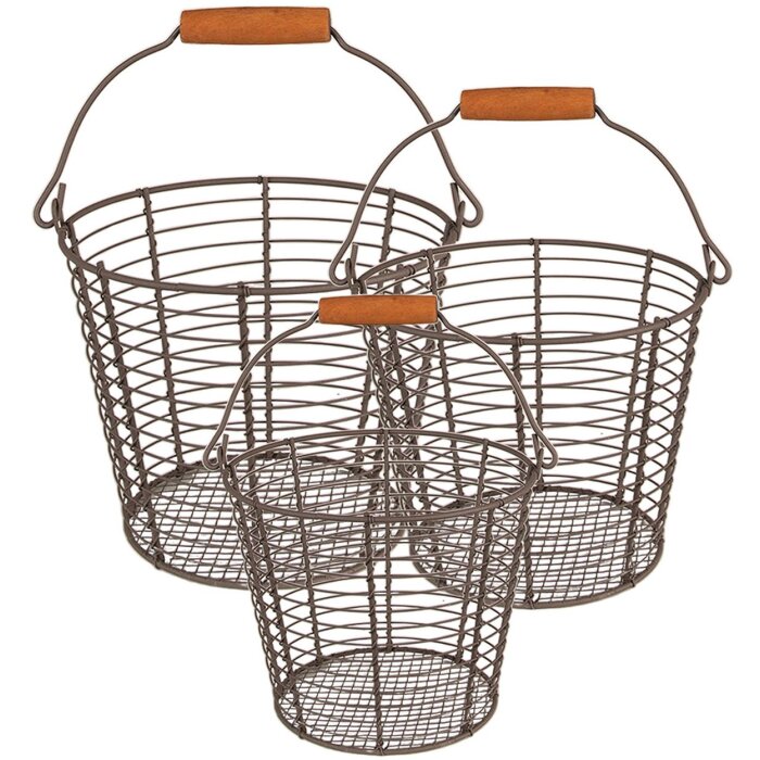 Clayre & Eef 6Y5258 Baskets Brown Ø 21x16 - Ø 18x14 - Ø 15x13 cm