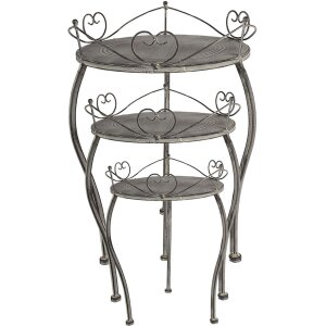 Clayre & Eef Planting Table Set of 3 Heart Decor Country Style Grey Iron