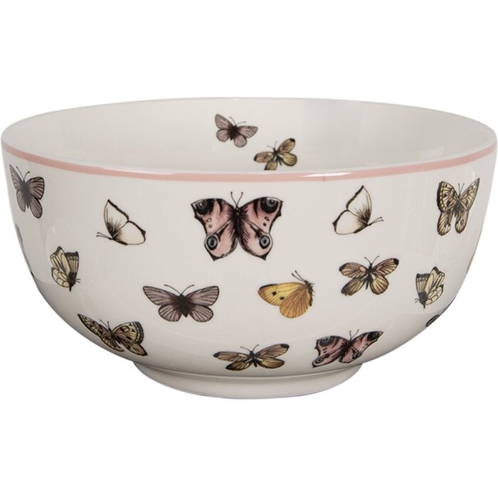 Clayre & Eef BPDBO Soup Bowl White Pink Ø 14x7 cm - 500 ml