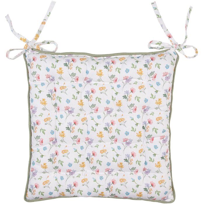 Clayre & Eef CFL29 Chair Cushion Flower Design White Green 40x40x4 cm