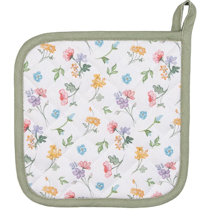 Clayre & Eef CFL45 Potholder White, Green 20x20 cm