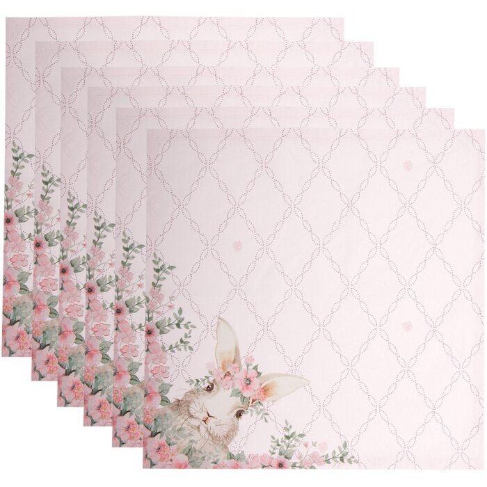 Clayre & Eef FEB43-1 Napkins Cotton Set of 6 Pink 40x40 cm