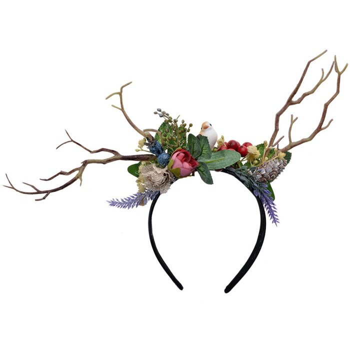 Juleeze JZHB0131 Hairband ladies green brown with flowers and bird motif