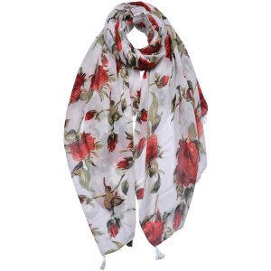 Juleeze JZSC0690W Scarf Ladies Pattern White, Red 90x180 cm