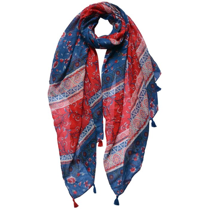 Juleeze JZSC0732 Scarf Ladies Pattern Blue, Red 90x180 cm