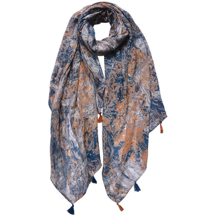 Juleeze JZSC0734 Scarf Ladies Pattern Orange, Blue 90x180 cm