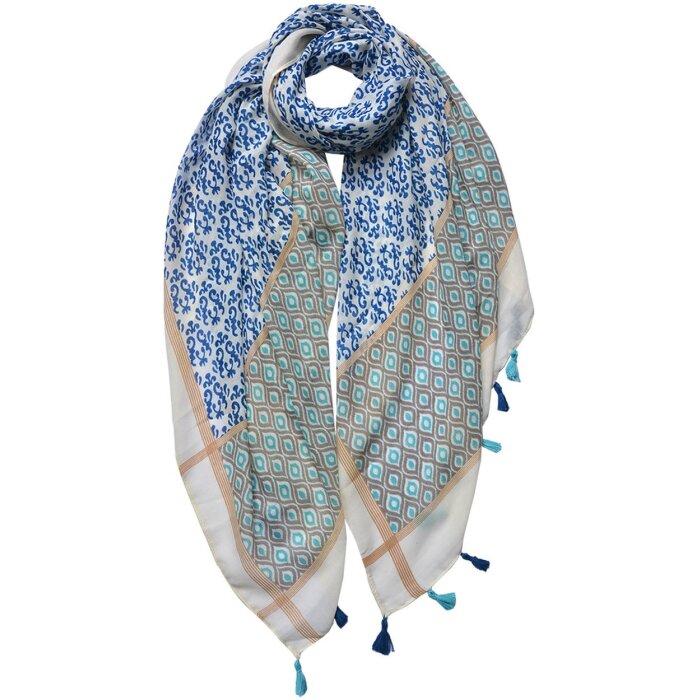 Juleeze JZSC0735BL Scarf Ladies Pattern Blue, Green, Beige 90x180 cm