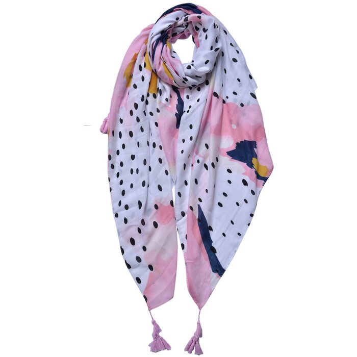 Juleeze JZSC0739 Scarf Ladies Pattern White, Pink, Blue 90x180 cm