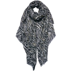 Juleeze JZSC0745G Scarf Ladies Pattern Grey, Black 90x180 cm