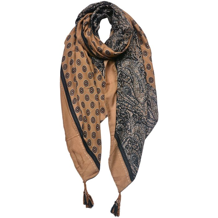 Juleeze JZSC0746BE Scarf Ladies Pattern Beige, Black 90x180 cm