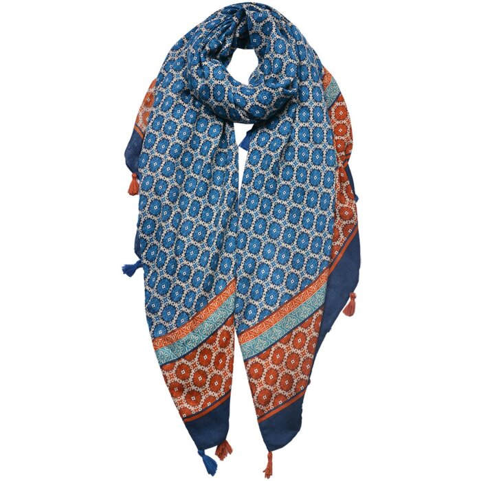 Juleeze JZSC0747 Scarf Ladies Pattern Blue 90x180 cm