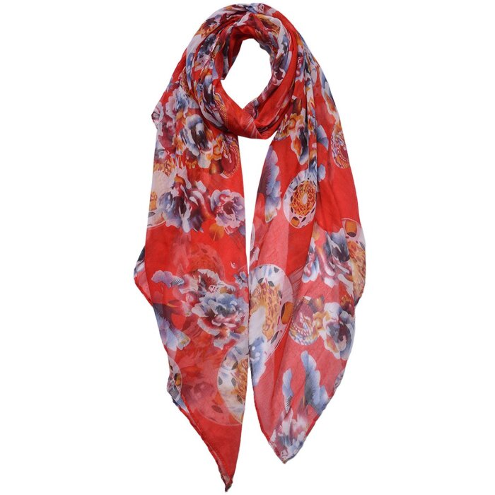 Juleeze JZSC0753R Scarf Ladies Pattern Red, White 90x180 cm