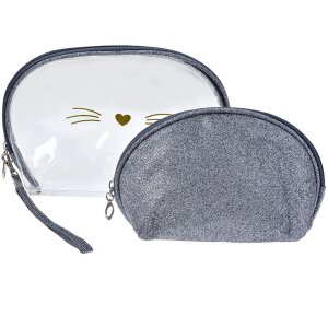 Juleeze JZSET0002ZI Cosmetic bag silver coloured (set of 2) 24x15 - 19x12 cm