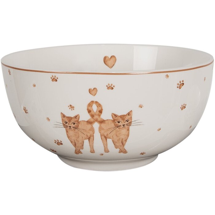 Clayre & Eef KCSBO Soup Bowl White Brown Ø 14x7 cm 500 ml Porcelain