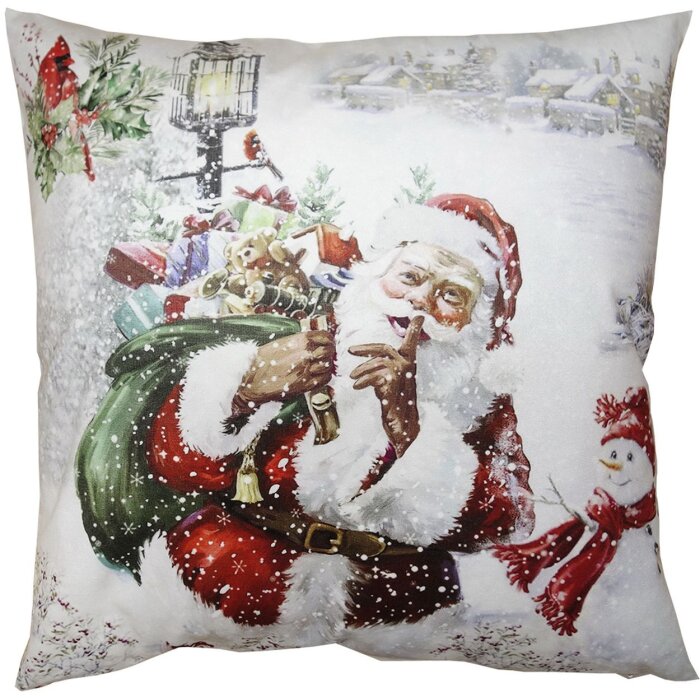 Clayre & Eef KT021.319 Cushion Cover White, Red 45x45 cm Father Christmas