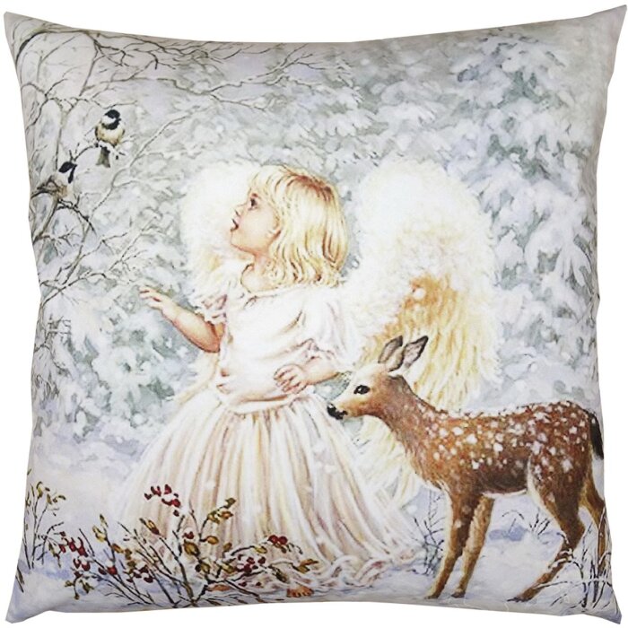 Clayre & Eef KT021.323 Cushion cover angel motif white grey 45x45 cm country style