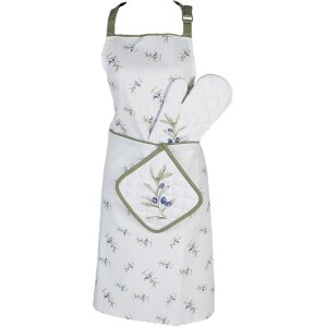 Clayre & Eef OLF41 Cooking Apron Beige Green 70x85 cm