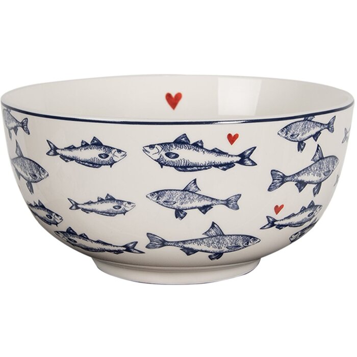 Clayre & Eef SSFBO Soup Bowl White Blue Ø 14x7 cm 500 ml Fish