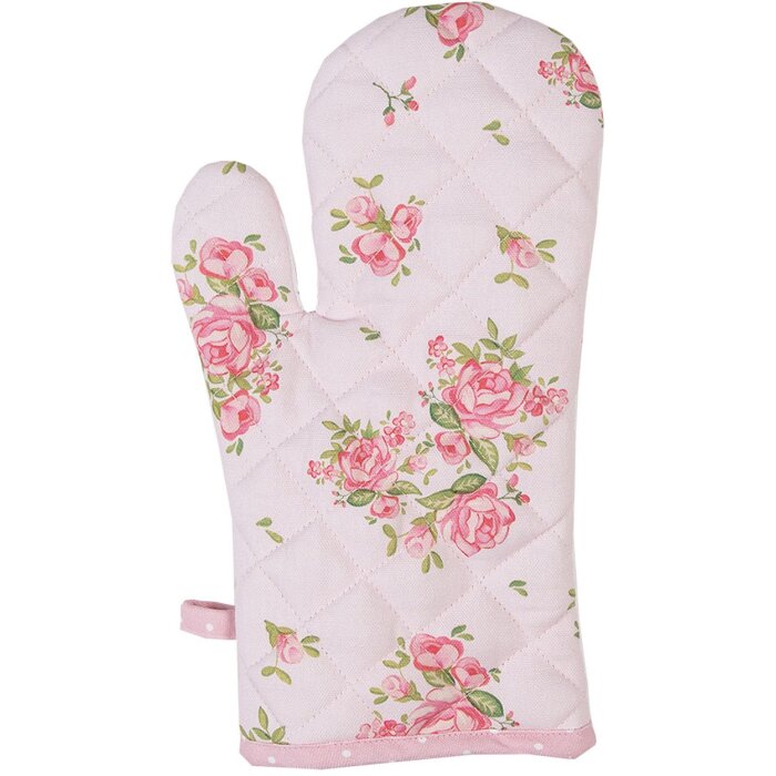 Clayre & Eef SWR44 Oven mitts Pink 18x30 cm with rose pattern Cotton