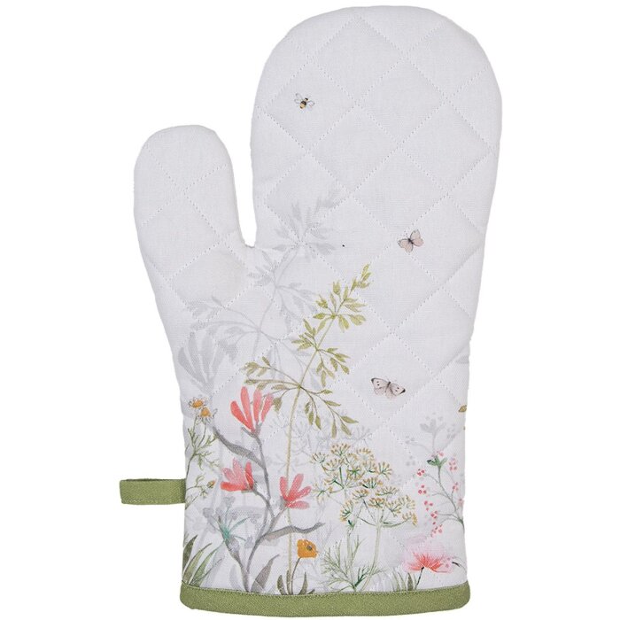 Clayre & Eef WFF44 Oven Mitt White Green 18x30 cm