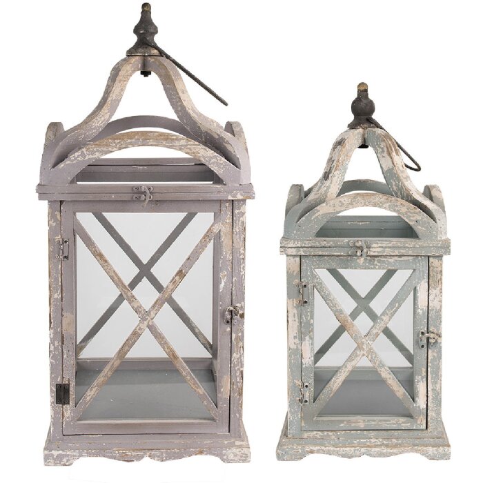 Clayre & Eef 50742 Lanterns (set of 2) 33x33x73 / 25x25x56 cm Grey