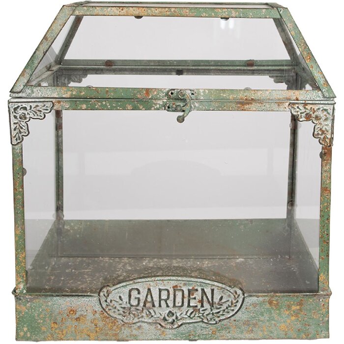 Clayre & Eef 65278 Mini Greenhouse 33x21x36 cm green vintage metal glass