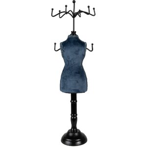 Clayre & Eef 65310 Jewellery Stand Turquoise Black 12x12x39 cm Wood Iron