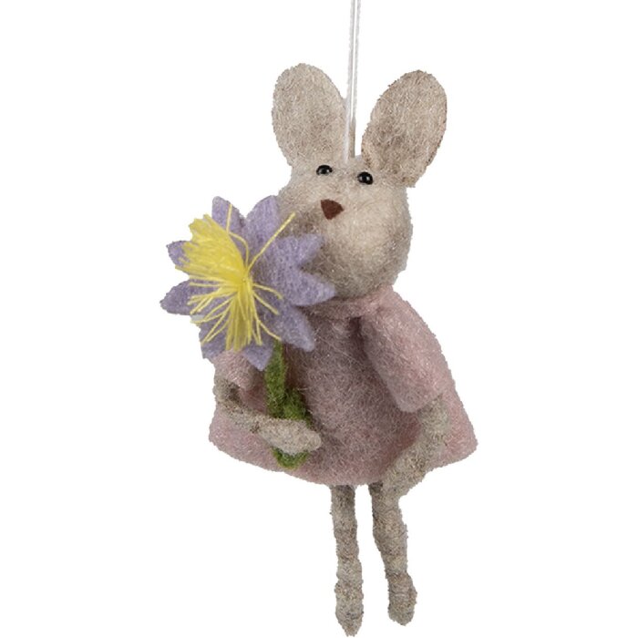 Clayre & Eef 65371 Decorative pendant rabbit 5x3x11 cm Beige Pink