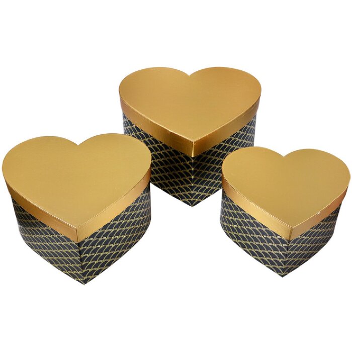 Clayre & Eef 65459 Storage Boxes Heart 3 Pieces Gold 27x24x15 cm