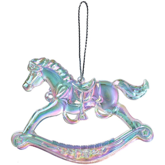 Clayre & Eef 65608 Rocking horse decorative hanger 8x1x6 cm in silver colour