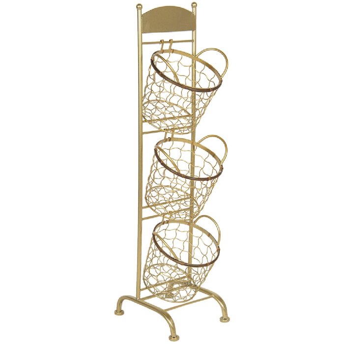 Clayre & Eef 5Y0643GO Iron shelf with baskets 30x25x98 cm Gold coloured