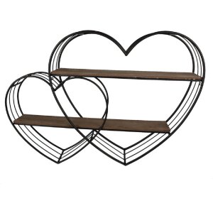 Clayre & Eef 5Y1166 Wall shelf heart 93x15x65 cm black brown