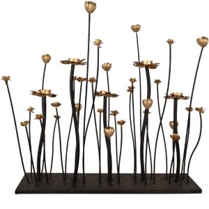 Clayre & Eef 5Y1188 Candle Holder Flowers Black Gold...